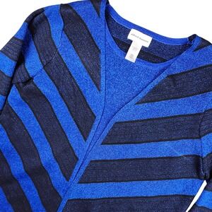 Alfred Dunner Long Sleeve Sparkle Sweater Womens Large Blue/Black Shimmer Layer